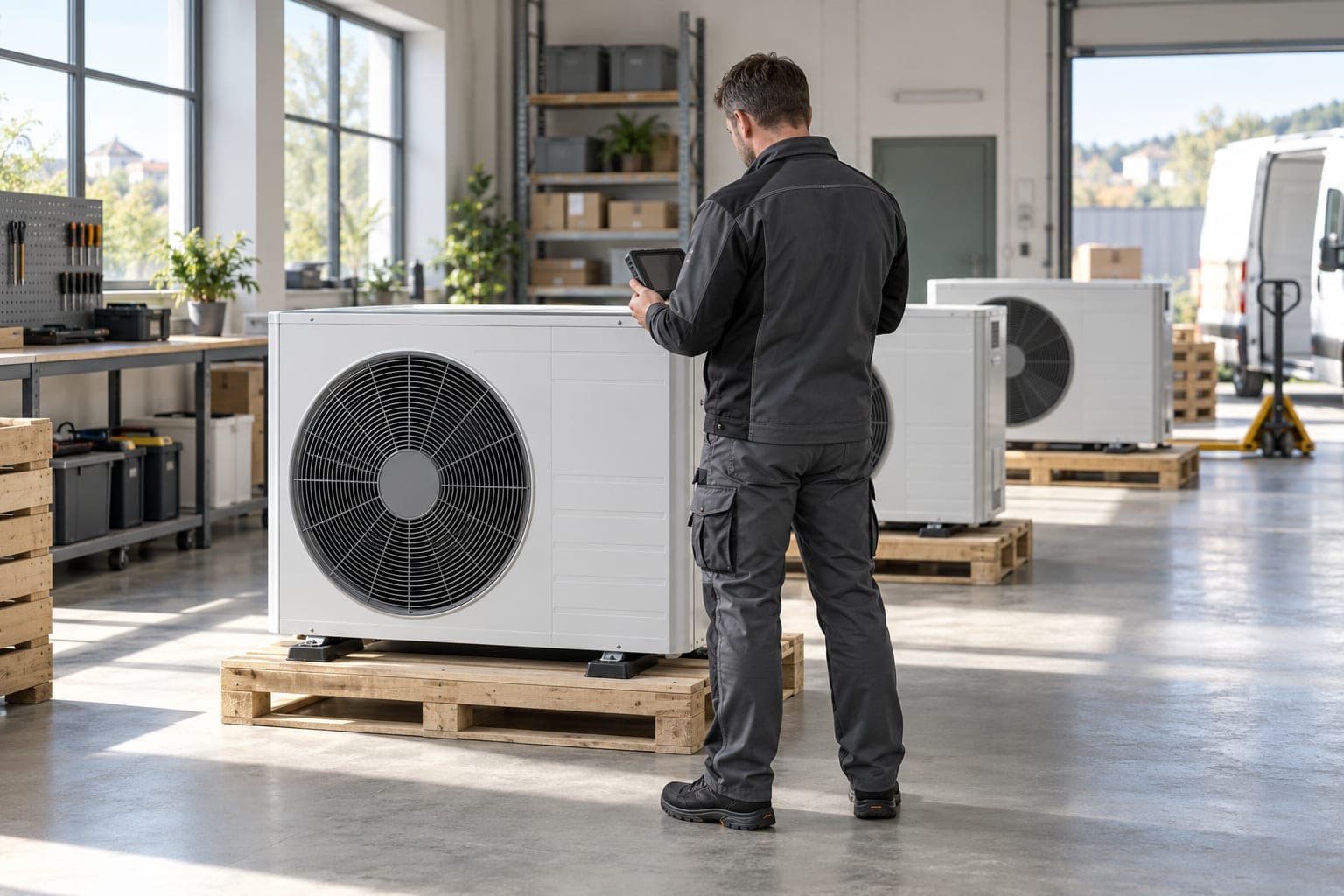 Technik kontrolující připravené jednotky tepelných čerpadel